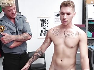 Cute twink caught stealing gets fucked bareback by police officer