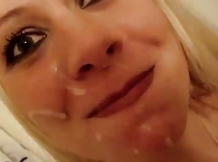 Homemade video of a hot blonde babe sucking cock and getting facial
