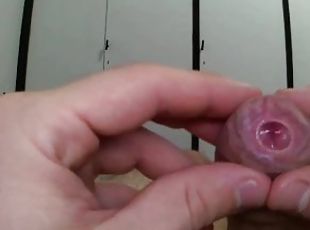 slow foreskin play on an uncut tight cock!