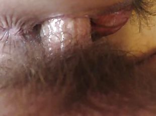 CREAMY SIDE FUCK ends in CUMSHOT on LABIA - all natural milf hairy pink pussy lips open wide for cum