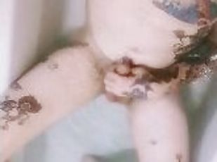 Tattooed and Pierced Big Cock Bath Masturbation