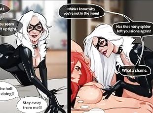MJ and her unexpected visitor - Spiderman caught Felicia Hardy fucking Mary Jane - Lesbian threesome