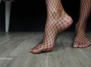 Fishnet Stockings on Big Male Nylon Feet, Skinny Legs! Foot Fetish!