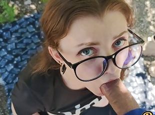 CUTE GIRL IN GLASSES AND SKIRT DOES BLOWJOB AND ANAL SEX TO GET A CUM ON FACE