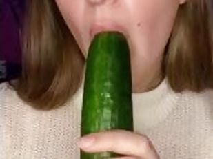 Cucumber sucking. Deepthroat and spits