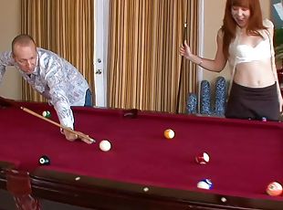 Naughty redhead chick Trinity Post gets fucked hard on the pool table
