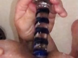 ANAL TRAINING - anal sex daily in the shower with a glass dildo