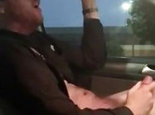 Frantically Jacking Off In His Car with His Hairy Body and Hard Cock - Otter Cum - Public - Morning