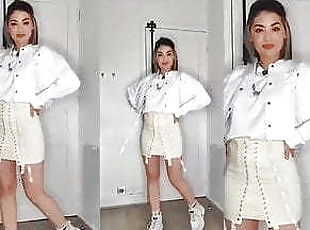 Clementine M try on haul, tight skirt hot legs