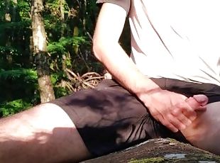 risky outdoor wank  amateur cum in the woods