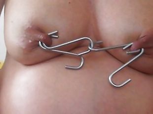 nippleringlover pregnant pierced milky tits kinky nipple play with hooks & large gauge nipple rings
