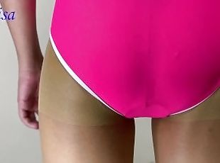 SisK wear swimsuit to hold anal dildo in her ass