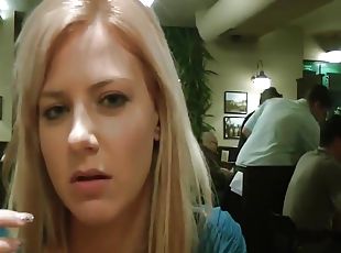 Crazy bonde whore fucked in public WC room in some bar