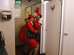 Charming stewardess Luna Corazon sucks dick and fucks in bathroom