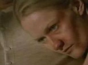Topless Paula Malcomson Lying in Bed with a Moustached Man