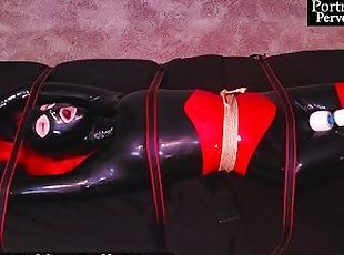 Sexy Latex Rubber Doll Gets Strapped Down & Made to Have Multiple Orgasms With Lovense Flexer & Hush