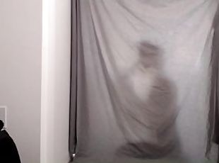 BJ & anal play behind a curtain. You can only see the shadow