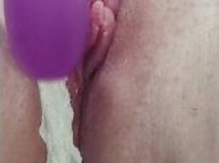 Sexy Babe Rubs Dildo on Swollen Clit