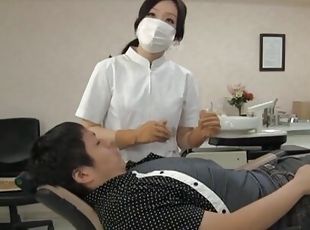 Naughty Japanese dentist enjoys having sex with her lucky client