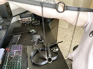 ring gag with nipple clamps and vibrating dildo