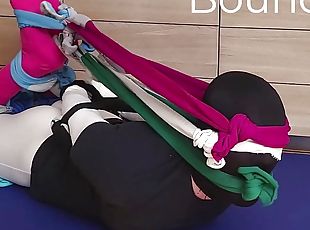 Soccer Player hogtied with lots of socks