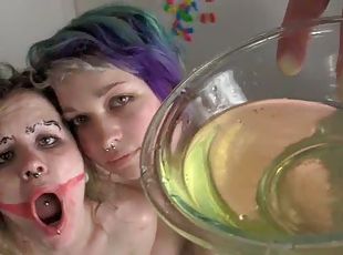 Sexy And Nasty Lesbians Babes Drinking Their Hot Piss