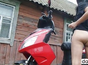 Horny teen on her new motorcycle