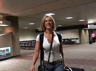 Sexy Blonde Showing Her Boobs in the Airport's Parking