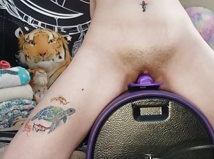 Petite White Girl rides Sybian and has THREE ORGASMS