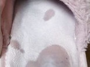 Sweaty slippers from OF unboxing and cumming experience