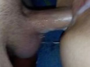 Watch how the cum squirts out of her fat pussy as I dip my dick in her creamy Asshole.