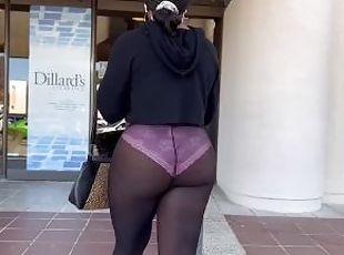 Shopping with no pants only panties with pantyhose braless