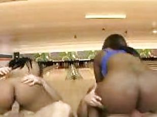 White guys bang black chicks in bowling alley