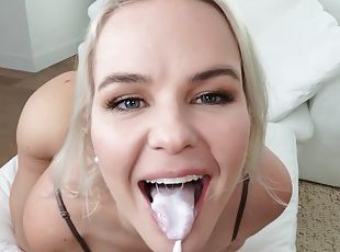 Slimthick Vic getting cum in mouth and swallowing it after sex