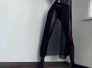 worship big legs in tights stretching show