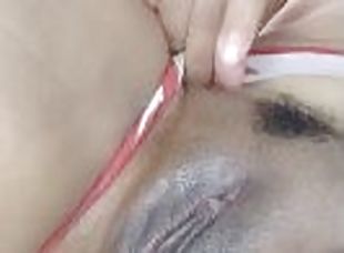 My creamy pussy very close so you can see her ejaculating, full of pleasure