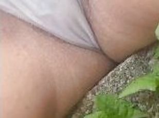 Little Public Pee In White Panties Outdoors