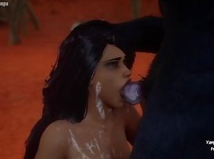 A werewolf fucks a girl with big tits in her mouth - Wild Life